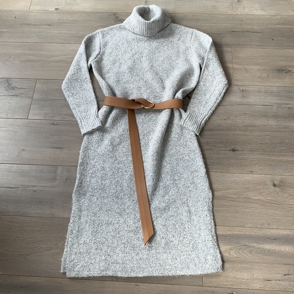 Yet Again Grey Wool Spandex Blend Long Turtleneck Sweater Dress Medium - Picture 4 of 13